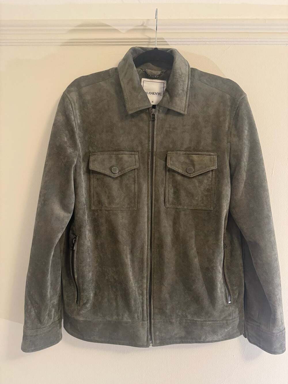 BlankNYC Suede Jacket Size S Olive Green Full Zip Cargo Pockets